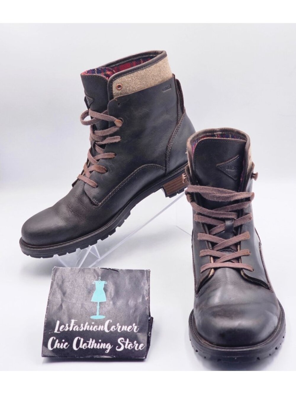 Merrell Women's Brown Leather Plaid Wool Lining Lace-Up Ankle Boots Sz 8.5 3349